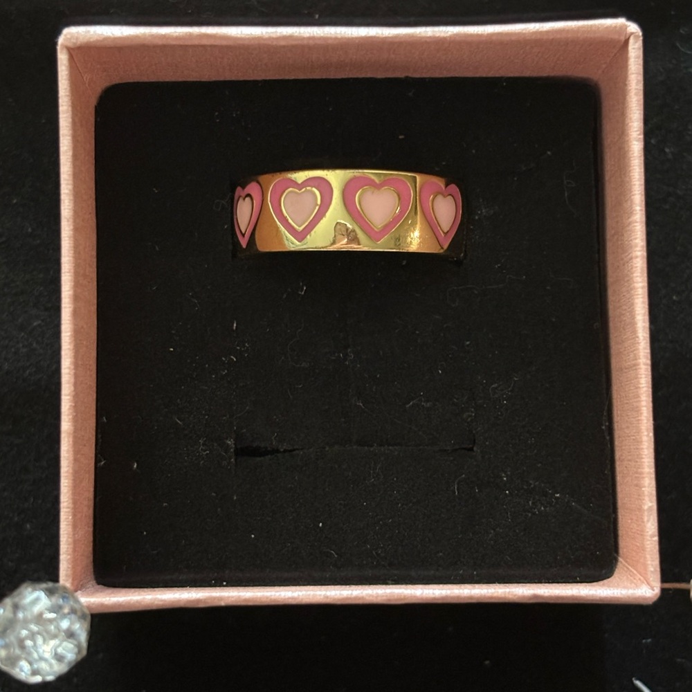 Gold and Pink Heart Ring Size 7-8